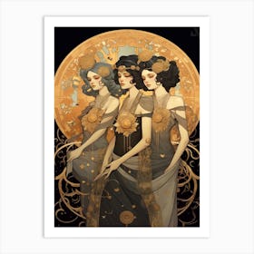 The Three Muses Black And Gold 2 Art Print