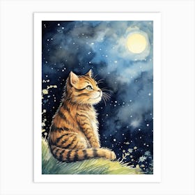 Tiger Illustration Stargazing Watercolour 3 Art Print