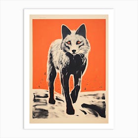 Arctic Fox, Woodblock Animal Drawing 1 Art Print