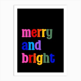 Merry and Bright Christmas Rainbow Art Print