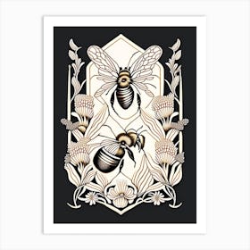 Worker Bees Black William Morris Style Art Print