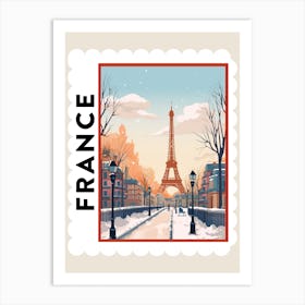 Retro Winter Stamp Poster Paris France 3 Art Print