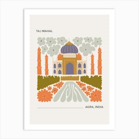 Taj Mahal    Agra, India, Warm Colours Illustration Travel Poster 2 Art Print