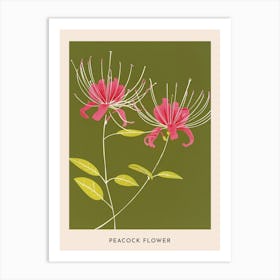 Pink & Green Peacock Flower 1 Flower Poster Art Print