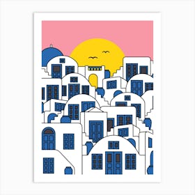 Santorini Greece Summer Sunset, World Traveller Architecture Art Print