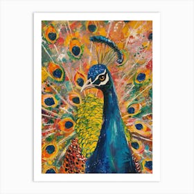 Detailed Peacock With Its Feathers Out Painting Art Print