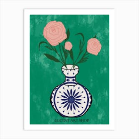 Vase And Flowers  Green Art Print