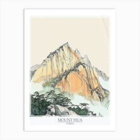 Mount Hua China Color Line Drawing 1 Poster Art Print