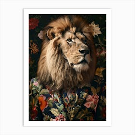 Lion In Floral Suit Art Print