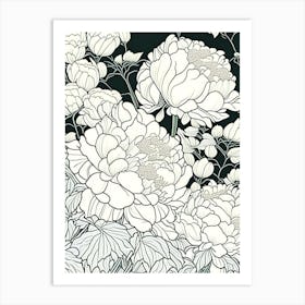 Japanese Peonies In A Garden Drawing Art Print