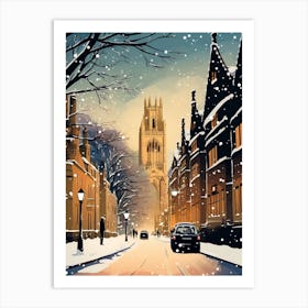 Winter Travel Night Illustration Oxford United Kingdom 4 Art Print