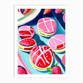 Strawberry Macarons, Dessert, Food Abstract Still Life Art Print