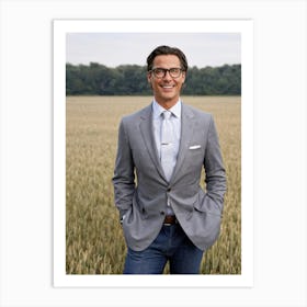 Businessman Smartly Dressed In A Grey Suit With Crisp Button Down Shirt And Jeans Stands Confident (6) Art Print