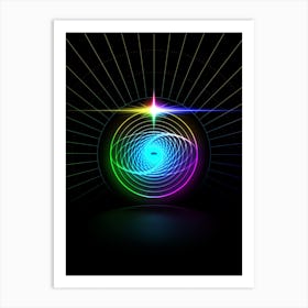 Neon Geometric Glyph in Candy Blue and Pink with Rainbow Sparkle on Black n.0108 Art Print
