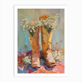 Cowboy Boots And Wildflowers Yarrow Art Print