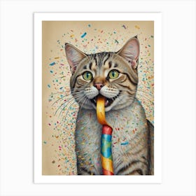 Cat With Confetti Art Print
