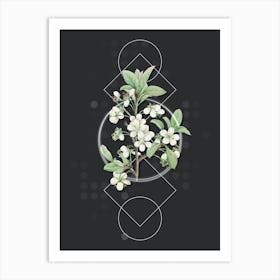 Vintage White Plum Flower Botanical with Geometric Line Motif and Dot Pattern n.0227 Art Print
