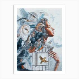 The girl and the birds Art Print