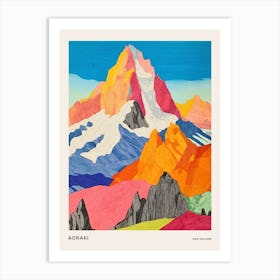 Aoraki New Zealand 2 Colourful Mountain Illustration Poster Art Print