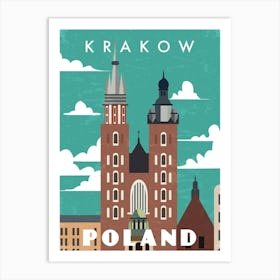 Krakow, Poland — Retro travel minimalist poster Art Print