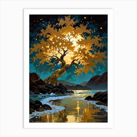 Tree At Night Art Print