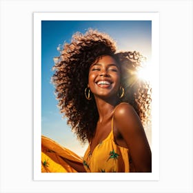 African American Woman Sun Casting Vivacious Rays Highlighting Her Carefree Smile Embodying The Ep (2) Art Print