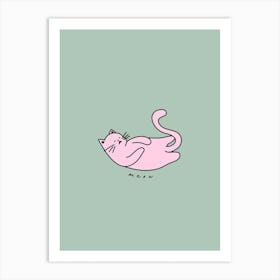 Green And Pink Meow Cat Art Print