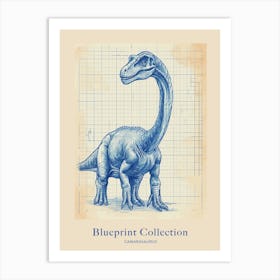 Camarasaurus Dinosaur Blue Print Sketch 1 Poster Art Print