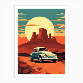Volkswagen Beetle Desert Retro Illustration 2  Art Print