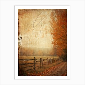 Autumn Landscape Grunge Texture Overlay Leaves In Varying Shades From Orange To Russet Decrepit W (4) Art Print