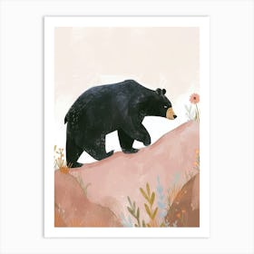 American Black Bear Walking On A Mountrain Storybook Illustration 3 Art Print