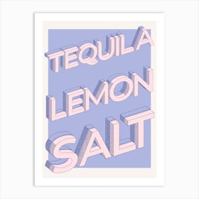 Tequila, Lemon, Salt Bar Cart Poster, Cocktail, Kitchen, Pink & Blue Art Print