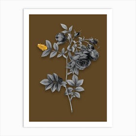 Vintage Turnip Roses Black and White Gold Leaf Floral Art on Coffee Brown n.0799 Art Print