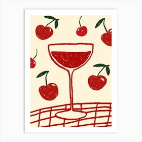 Cherry cocktail retro poster, Fun kitchen decor, Neutral print Art Print