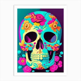 Skull With Floral Patterns 1 Pastel Pop Art Art Print