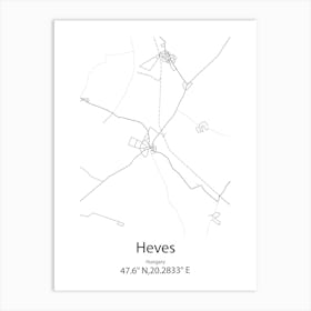 Heves,Hungary Minimalist Map Art Print