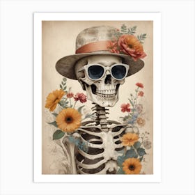 Vintage Floral Skeleton With Hat And Sunglasses (30) Art Print
