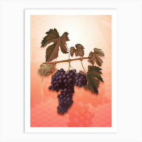 Lacrima Grapes Vintage Botanical in Peach Fuzz Hishi Diamond Pattern n.0267 Art Print