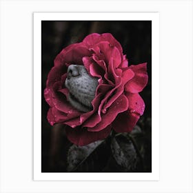 A Rose With A Dog's Nose. Surrealism Art Print