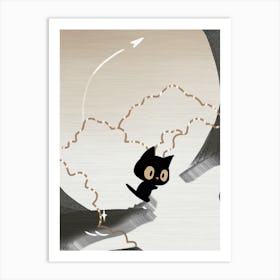 Black Cat On A Rock Art Print