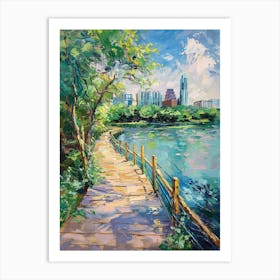 Lady Bird Lake And The Boardwalk Austin Texas Oil Painting 2 Art Print