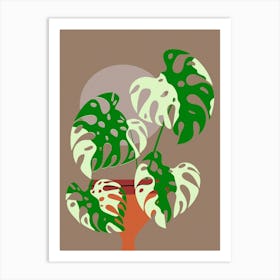 Monstera Plant Boho Floral Background Botanical Drawing Leaves Tropical Exotic Bohemian Nature Background Art Print