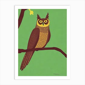 Great Horned Owl 2 Midcentury Illustration Bird Art Print