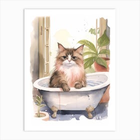 Ragdoll Cat In Bathtub Botanical Bathroom 1 Art Print
