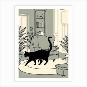 Black Cat In Living Room 1 Art Print