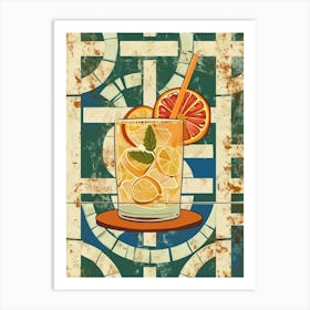 Cocktail On A Mosaic Background Illustrative Art Print