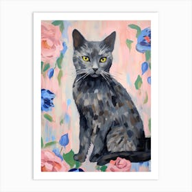 A Russian Blue Cat Painting, Impressionist Painting 4 Art Print