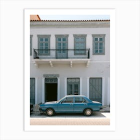 Blue Car In Front Of A Building Art Print