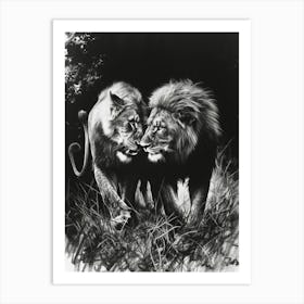 African Lion Charcoal Drawing Rituals 2 Art Print