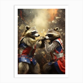 A Wrestling Raccoons In The Style Of Jasper Johns 2 Art Print